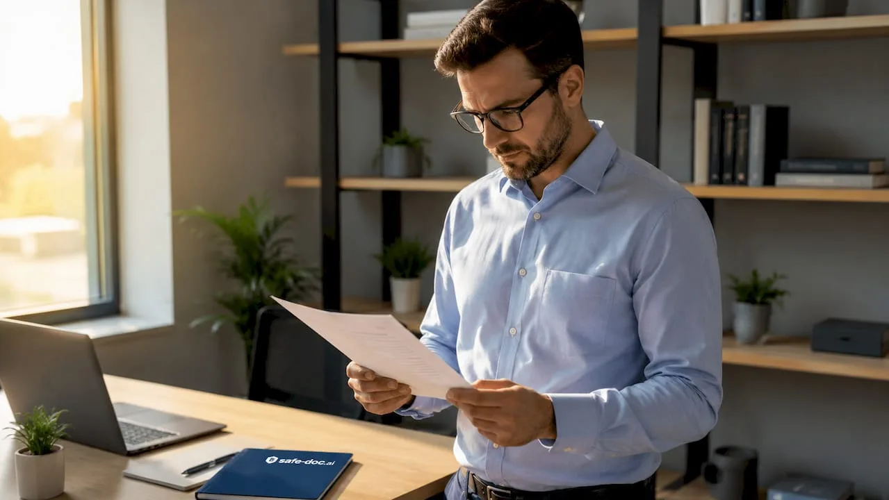 Computer security specialist examining encryption files in an office
