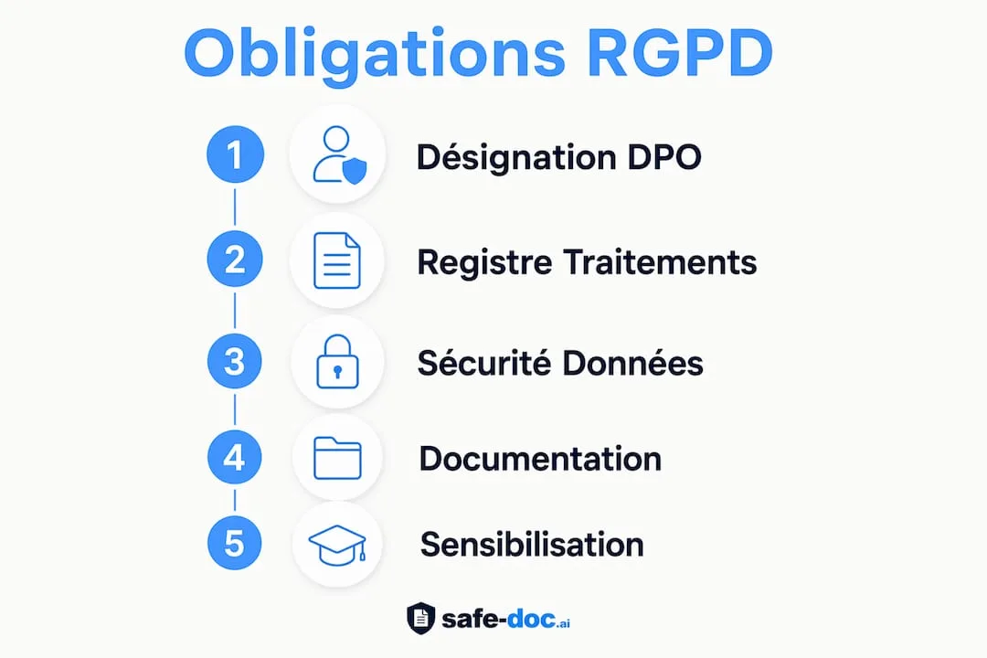 The main steps to follow for GDPR compliance, presented as an infographic