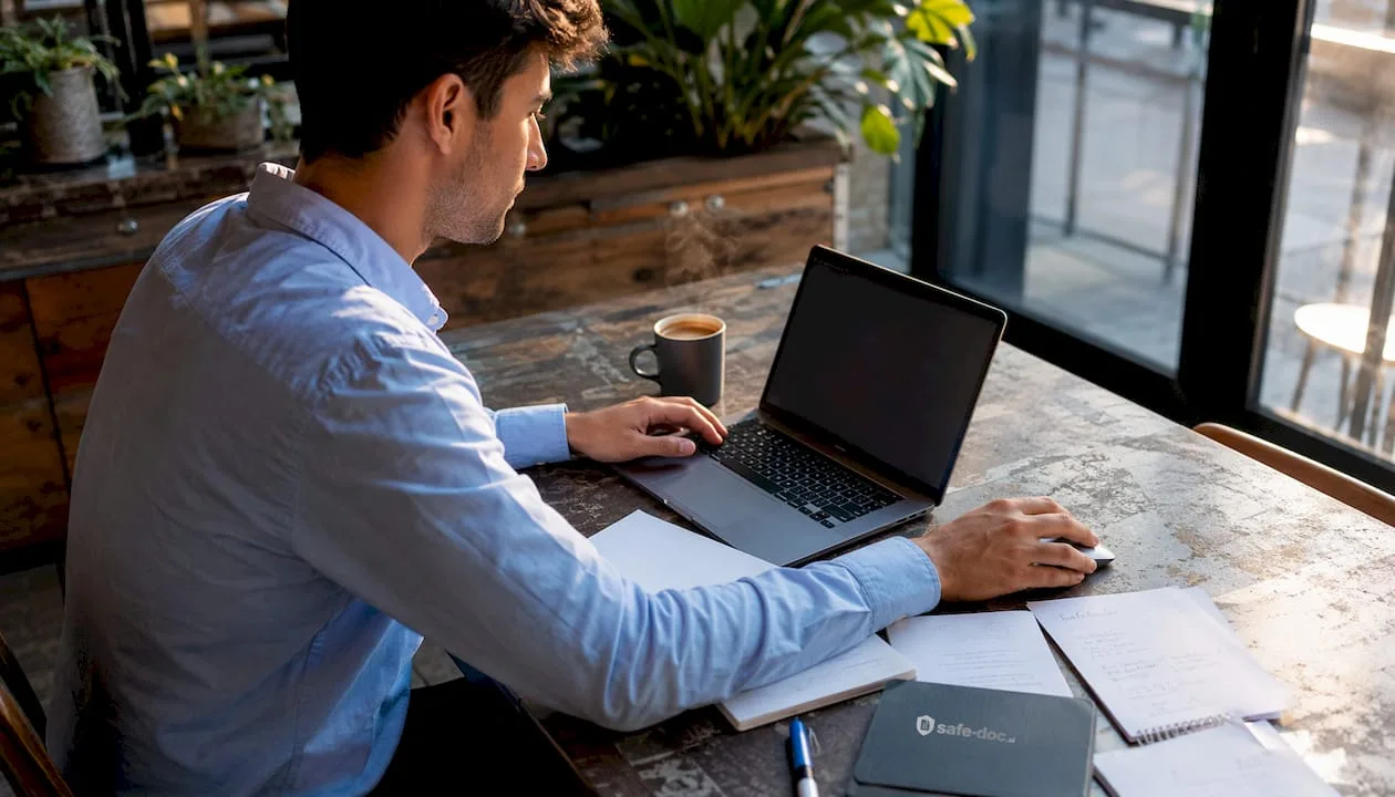 A professional analyzing financial files at their desk