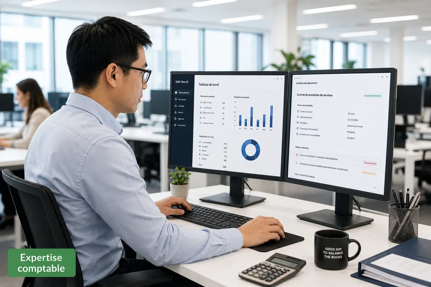 Professionnel de la comptabilité travaillant sur une liasse