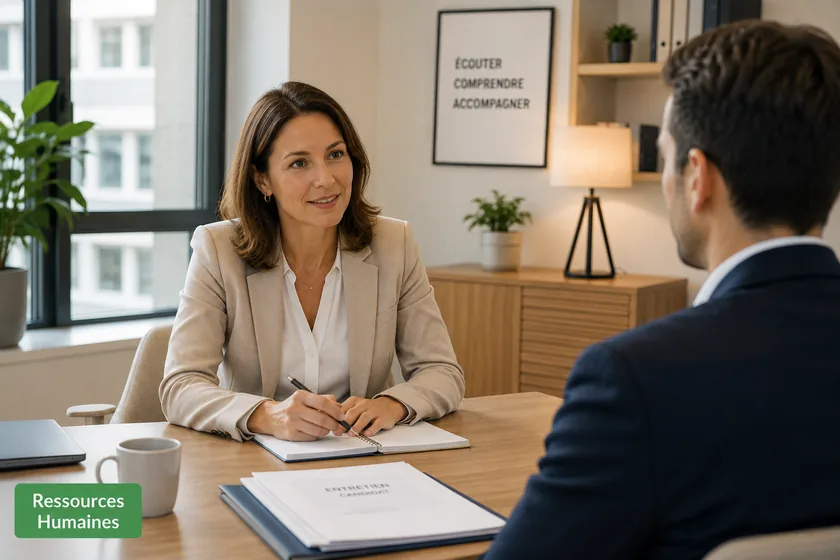 Professionnel RH relisant un dossier salarié